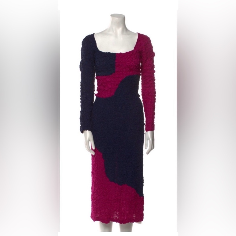 Mara Hoffman Fuchsia and Navy Long Sleeve Dress